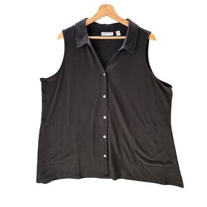 Susan Graver Liquid Knit Top Sleeveless Button Front Blouse 2XP Petite